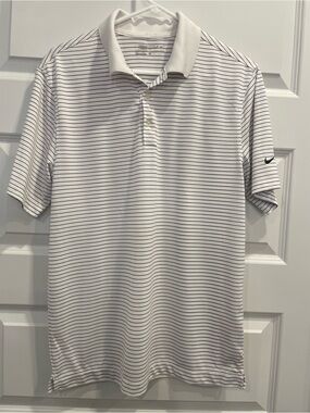 Nike White Polo with Thin Black Horizontal Stripes